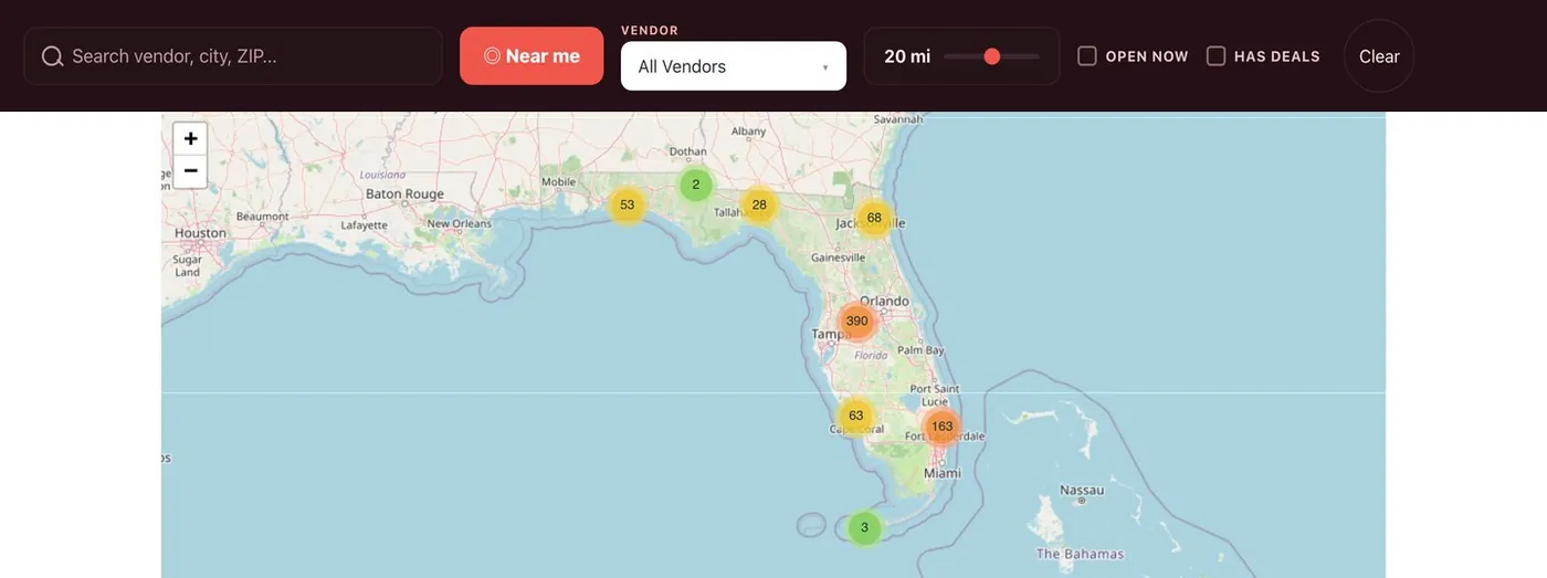 xFiDeals interactive vendor map